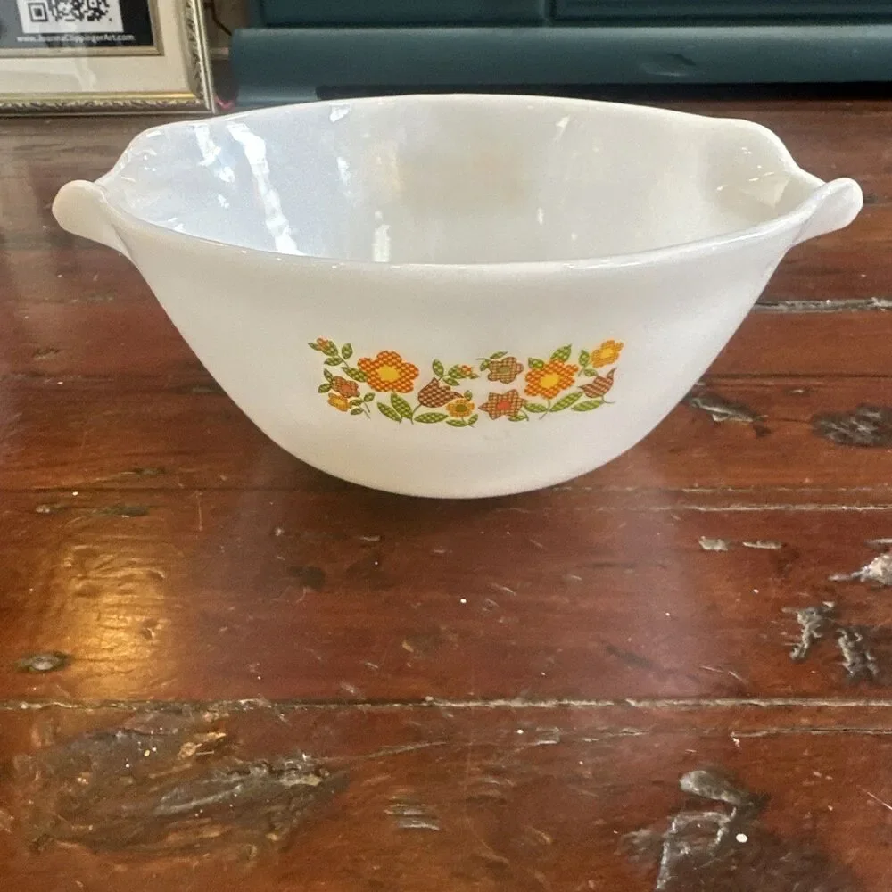 Vintage Anchor Hocking Fire King Gingham Floral Mixing Bowl 10